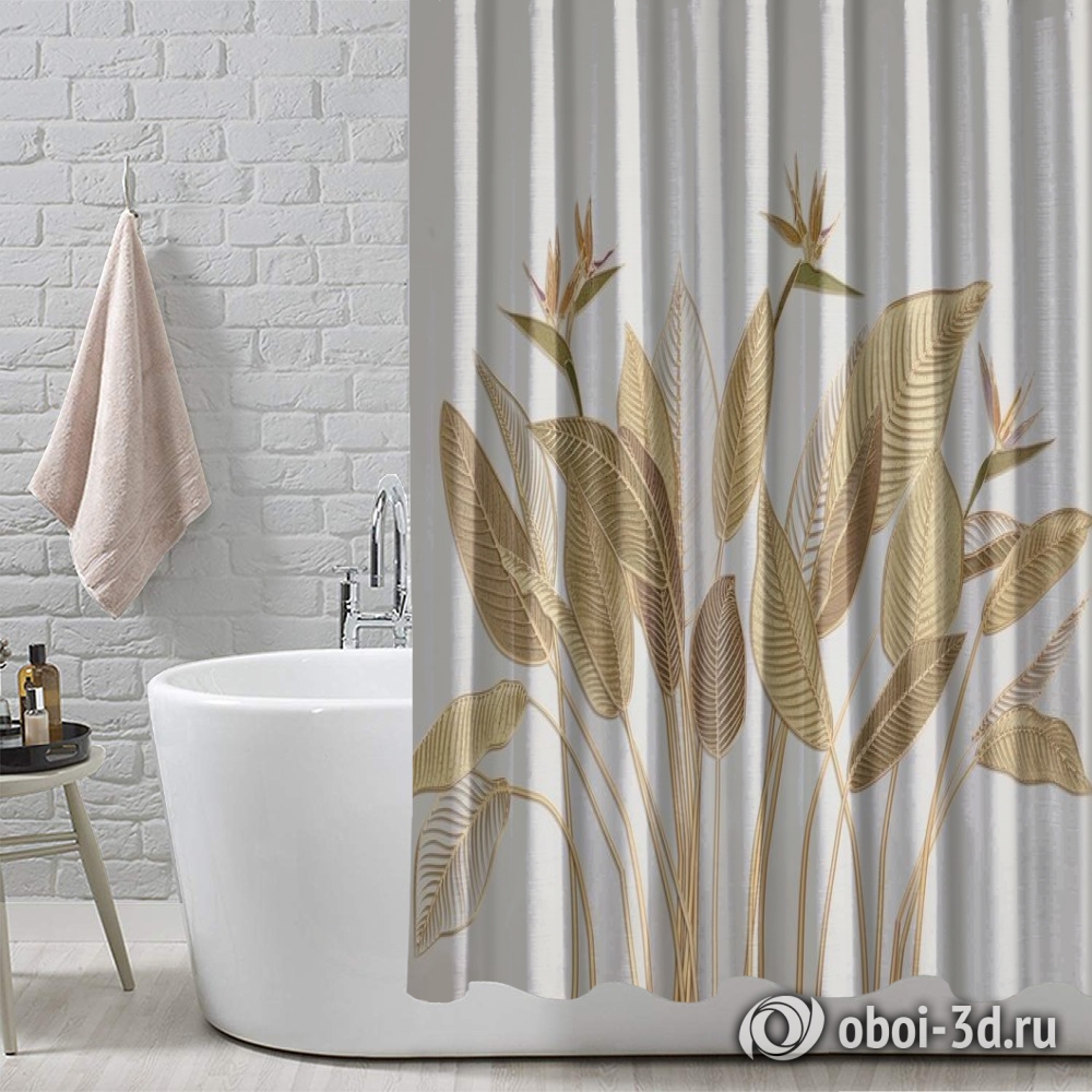 картинка Шторы для ванной «Золотые листья» | интернет-магазин фотообоев ARTDECO