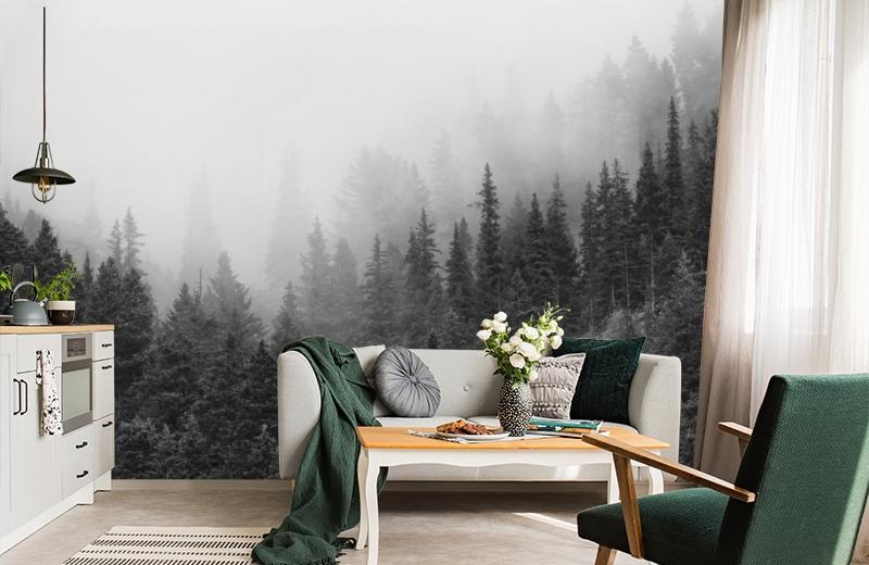 картинка 3D Фотообои «Черно-белый лес в тумане» | интернет-магазин фотообоев ARTDECO