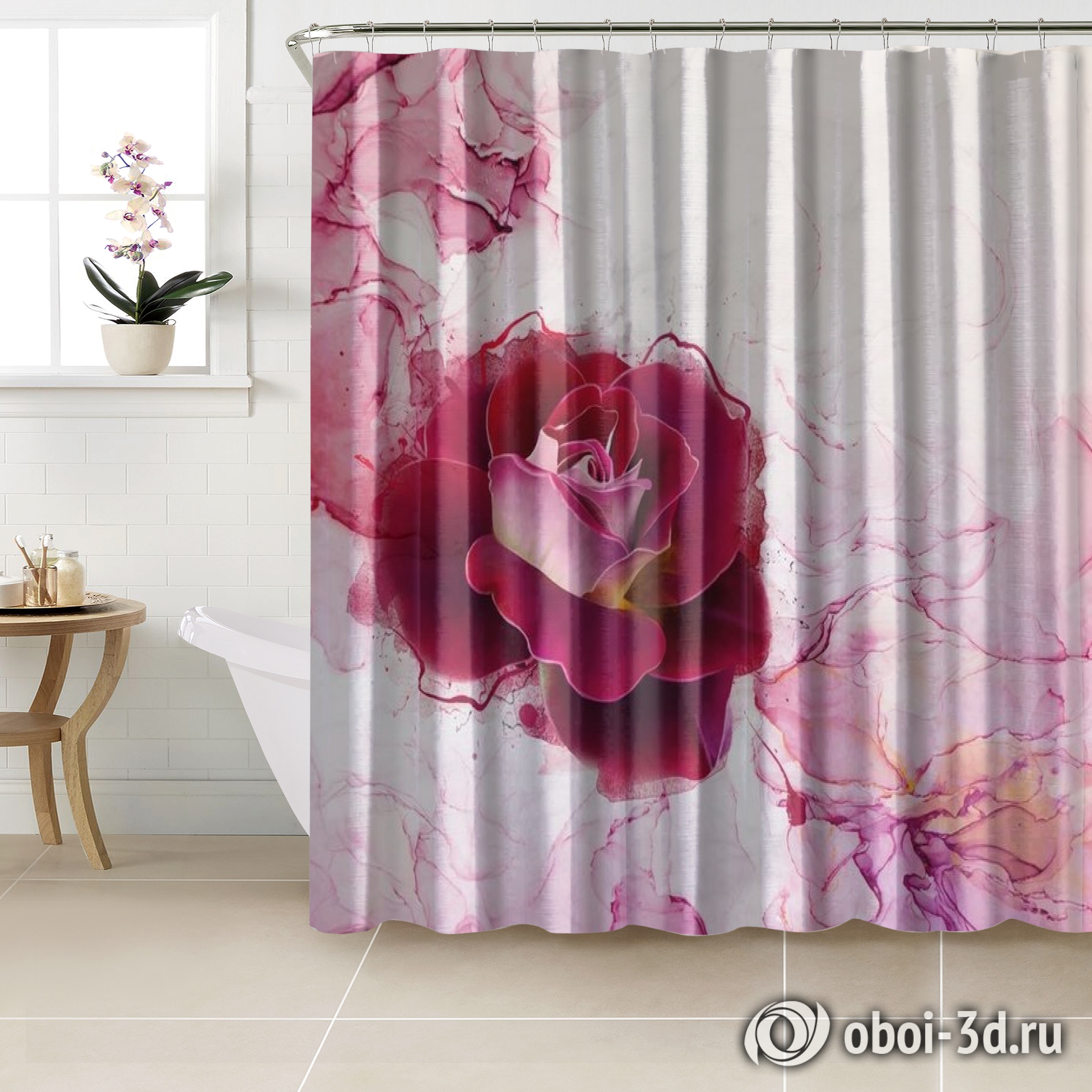 картинка Шторы для ванной «Бархатная роза на мраморе» | интернет-магазин фотообоев ARTDECO