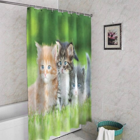 картинка 3D занавеска в ванную комнату «Котятки» | интернет-магазин фотообоев ARTDECO