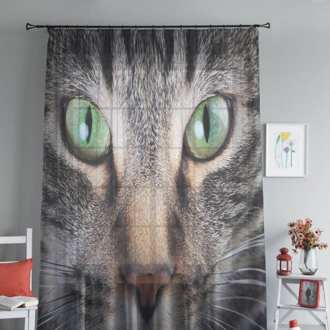картинка 3D Тюль на окна "Кошачий взгляд" | интернет-магазин фотообоев ARTDECO