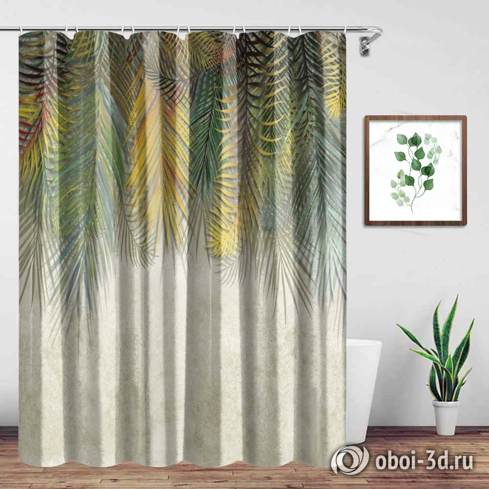 картинка Шторы для ванной «Занавес из ярких листьев на светлом фоне» | интернет-магазин фотообоев ARTDECO