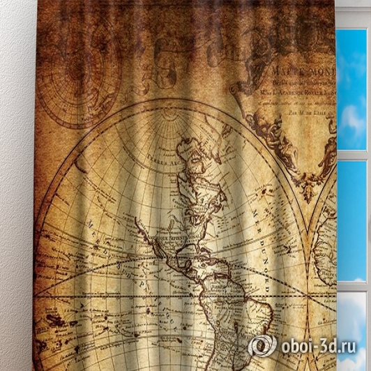 картинка Фотошторы «Старинная карта мира» | интернет-магазин фотообоев ARTDECO