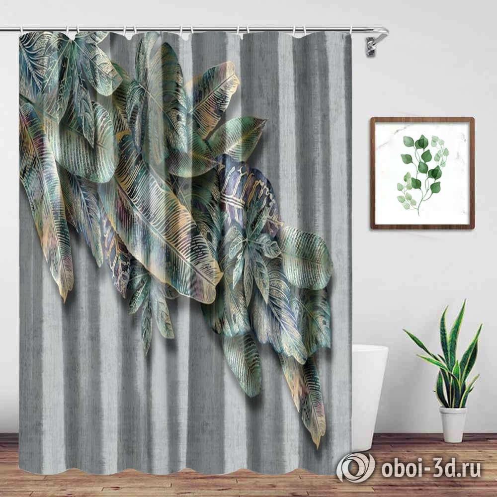 картинка Шторы для ванной «Букет из неоновых листьев» | интернет-магазин фотообоев ARTDECO