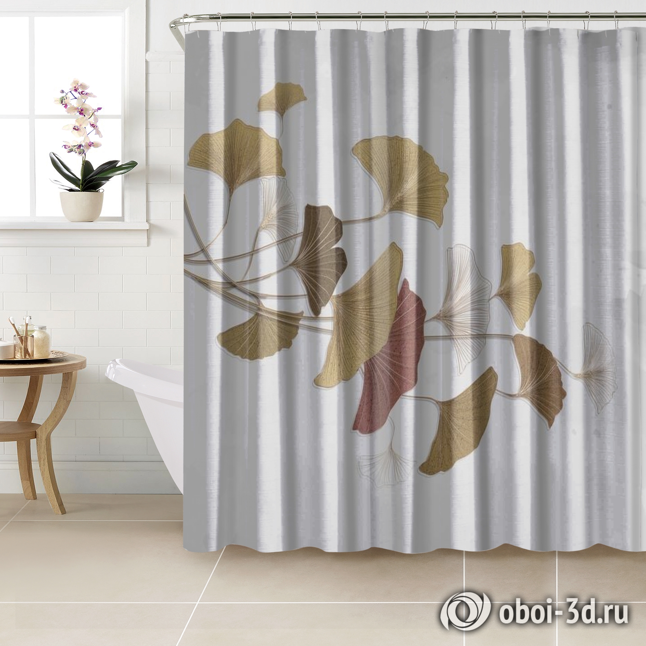 картинка Шторы для ванной «Золотистые зонтики на светлом» | интернет-магазин фотообоев ARTDECO