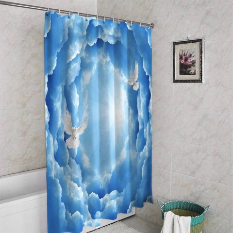 картинка 3D шторка для ванны «Голуби в небе» | интернет-магазин фотообоев ARTDECO
