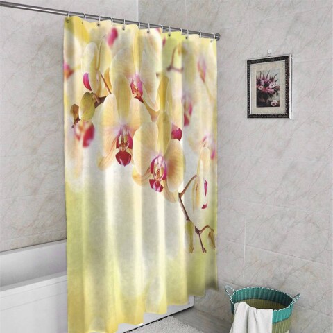 картинка 3D занавеска для ванной «Желтая орхидея» | интернет-магазин фотообоев ARTDECO