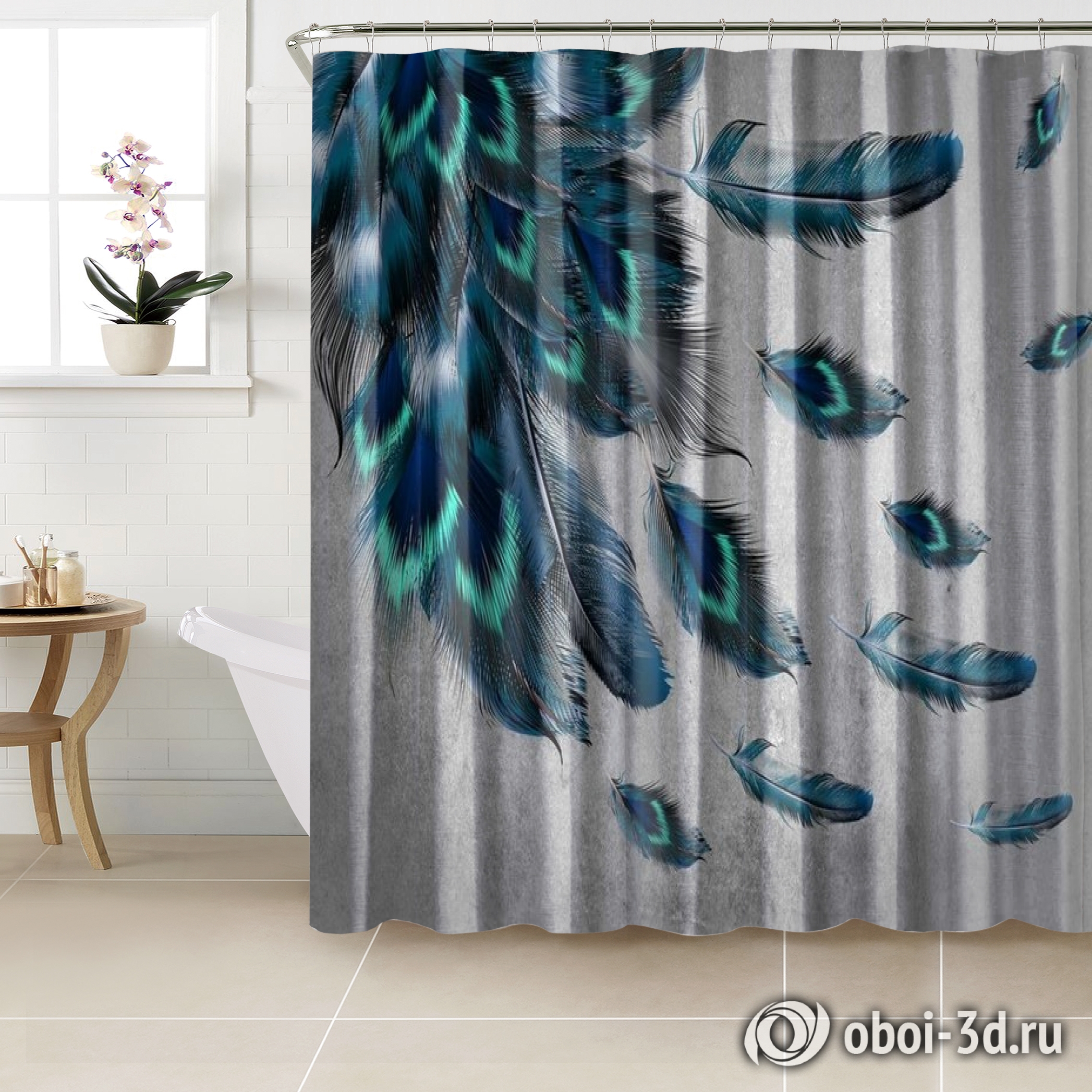 картинка Шторы для ванной «Красивые перья на штукатурке» | интернет-магазин фотообоев ARTDECO