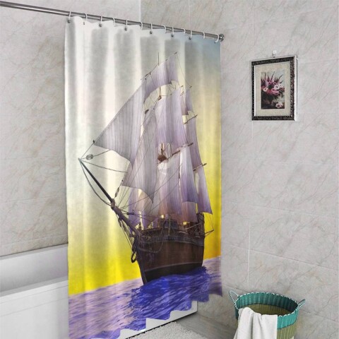картинка 3D шторка для ванной «Старый корабль в открытом океане» | интернет-магазин фотообоев ARTDECO