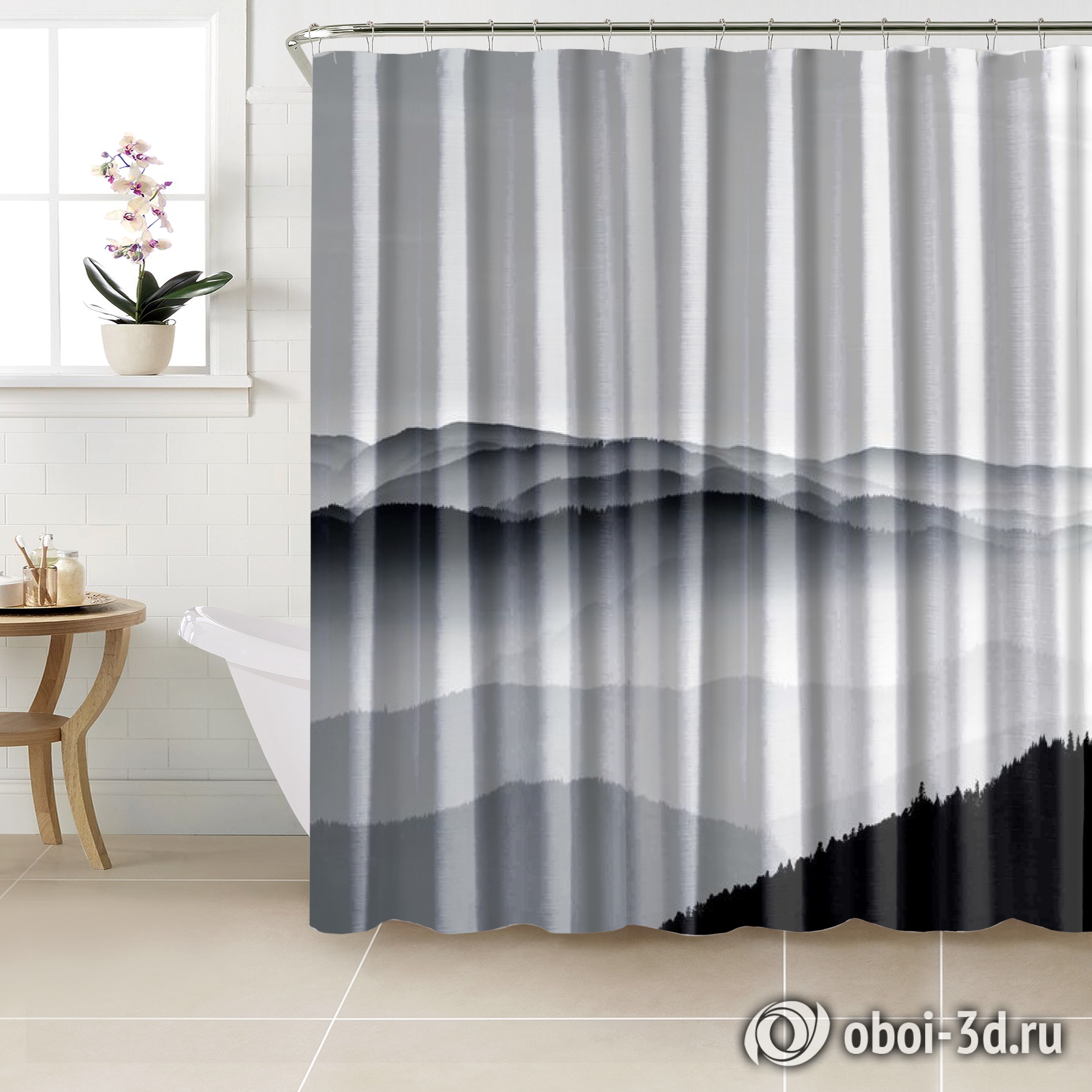 картинка Шторы для ванной «Черно-белый пейзаж» | интернет-магазин фотообоев ARTDECO