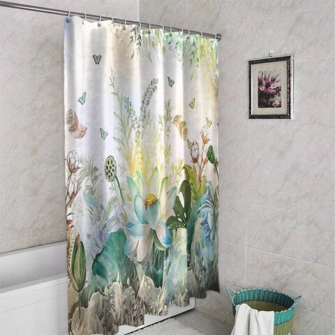 картинка 3D штора в ванную «Цветник в солнечных лучах» | интернет-магазин фотообоев ARTDECO