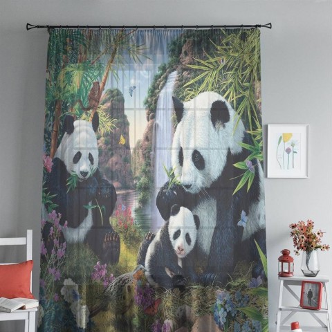 картинка 3D Тюль "Семейство панд" | интернет-магазин фотообоев ARTDECO
