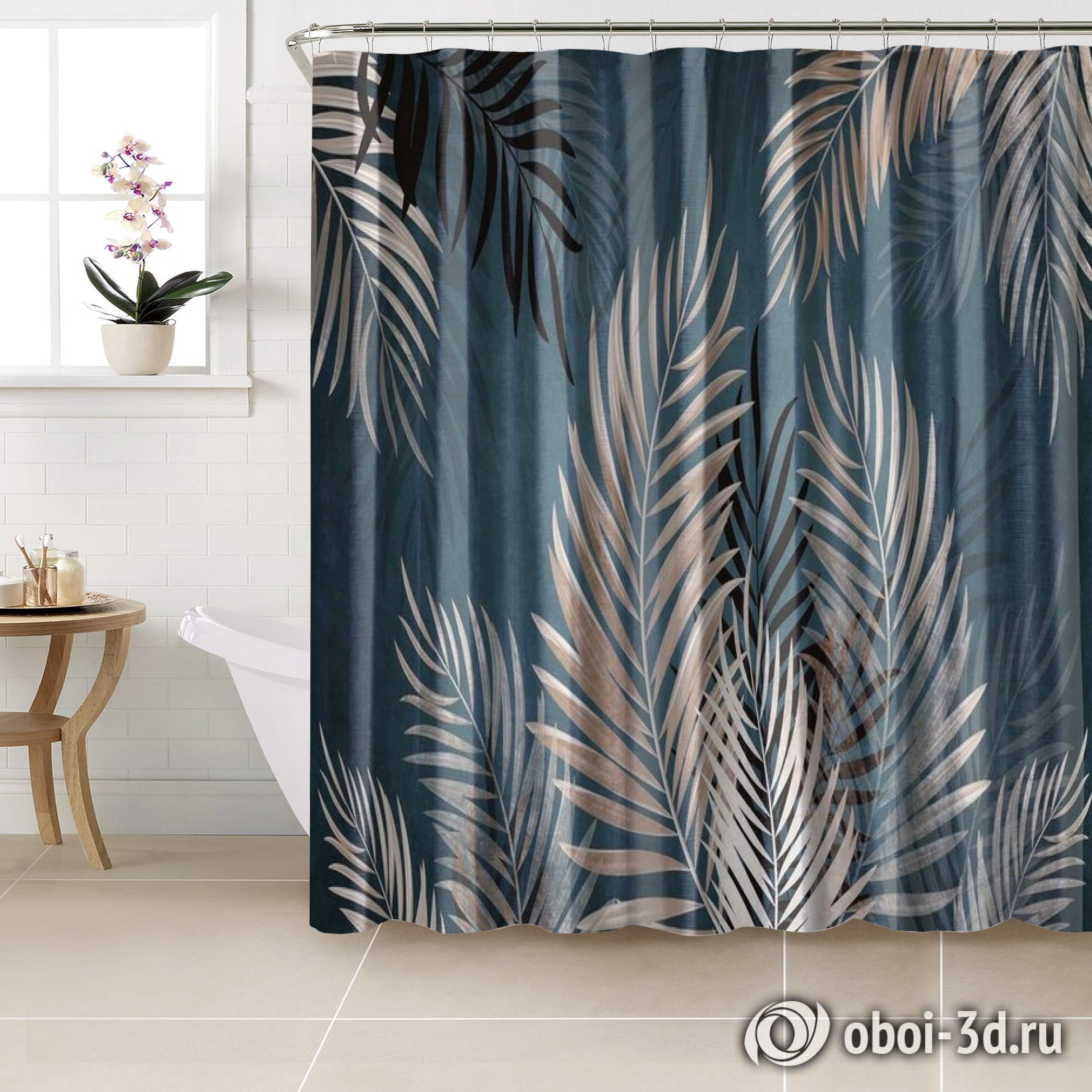 картинка Шторы для ванной «Ночные тропические ветви» | интернет-магазин фотообоев ARTDECO
