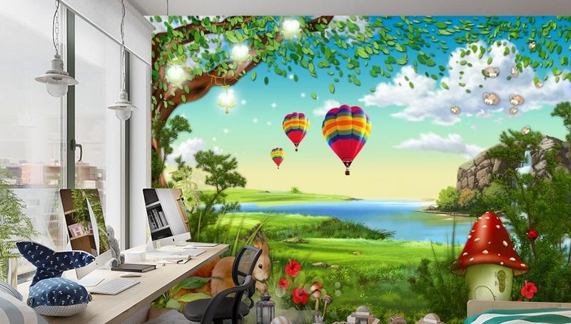 картинка 3D Фотообои «Воздушные шары в долине» | интернет-магазин фотообоев ARTDECO