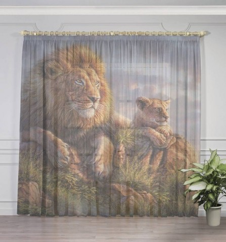 картинка Тюль для штор "Величественные львы" | интернет-магазин фотообоев ARTDECO