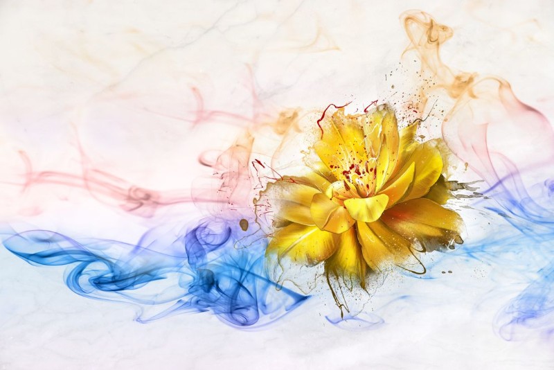 картинка 3D Фотообои «Яркий цветок в красочных потоках» | интернет-магазин фотообоев ARTDECO