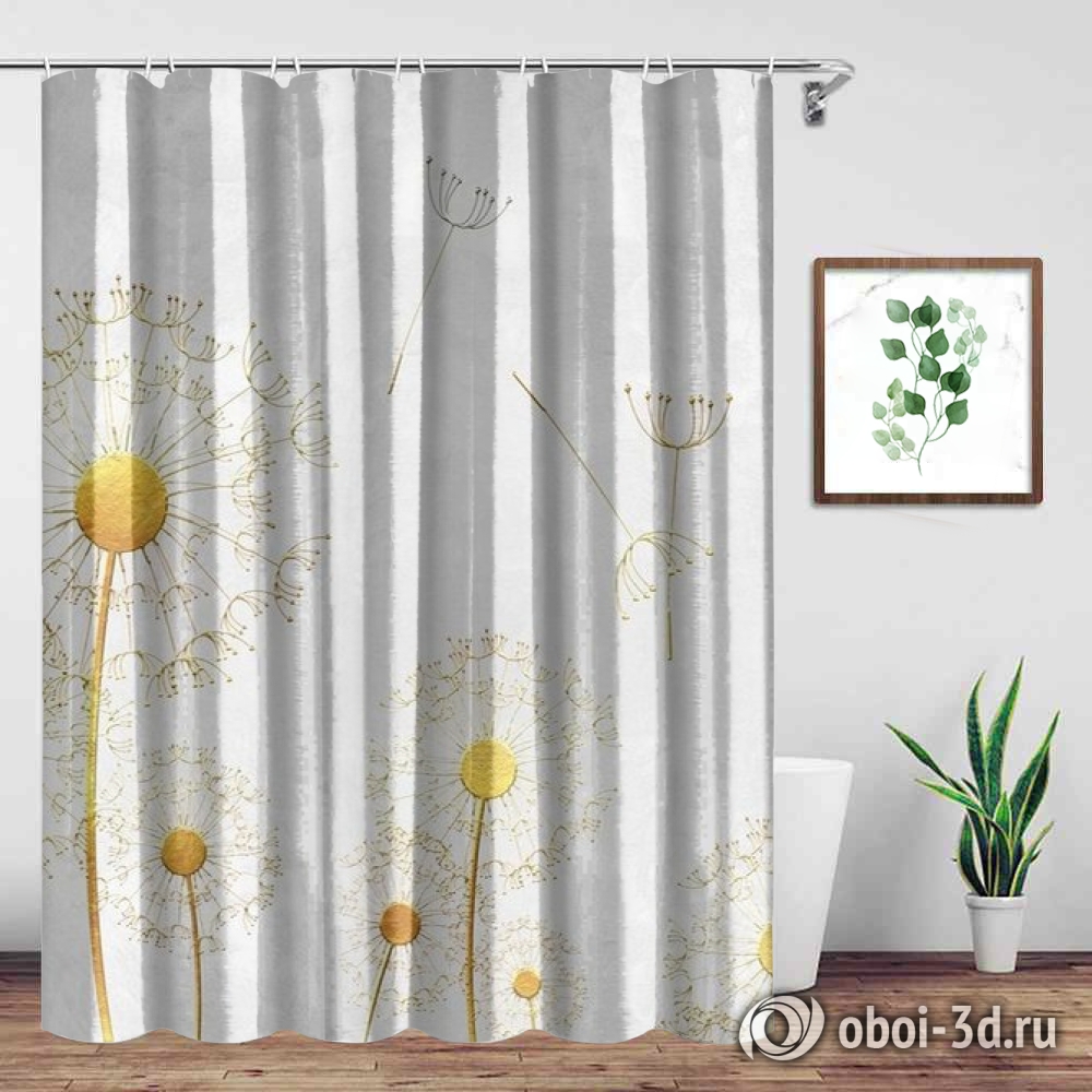 картинка Шторы для ванной «Золотые фактурные одуванчики» | интернет-магазин фотообоев ARTDECO