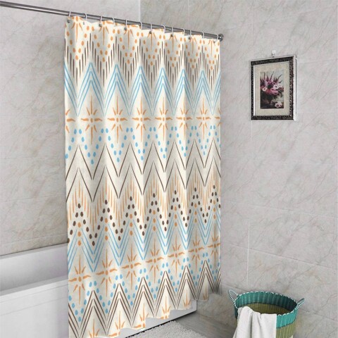 картинка 3D штора в ванную комнату «Инди зигзаг» | интернет-магазин фотообоев ARTDECO