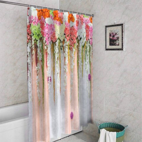 картинка 3D штора для ванной «Россыпь ниспадающих цветов» | интернет-магазин фотообоев ARTDECO