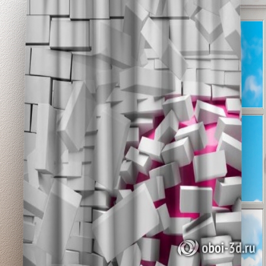 картинка Фотошторы «Шар разламывающий кирпичную стену» | интернет-магазин фотообоев ARTDECO