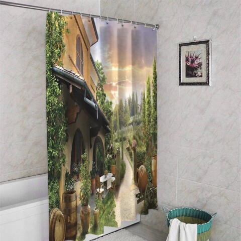 картинка Штора для ванной «Домик в Италии» | интернет-магазин фотообоев ARTDECO