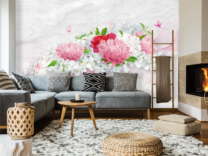 картинка 3D Фотообои «Нежно-розовые хризантемы» | интернет-магазин фотообоев ARTDECO