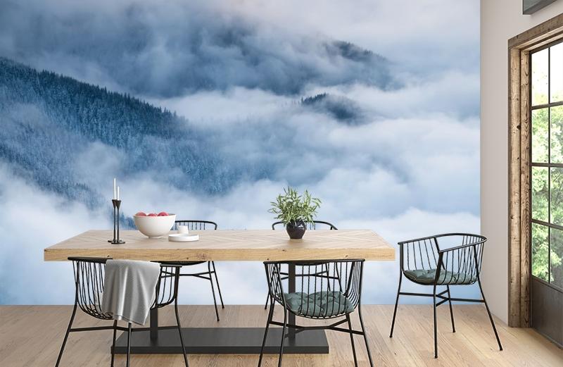картинка 3D Фотообои «Еловые склоны в голубом тумане» | интернет-магазин фотообоев ARTDECO