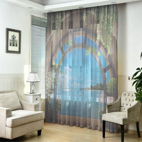 картинка Тюль для штор "Окно с видом на море" | интернет-магазин фотообоев ARTDECO