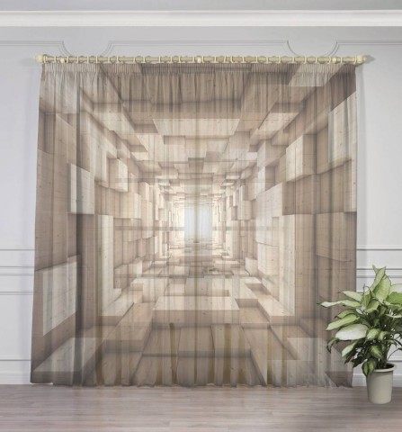 картинка Фототюль 3D Aбстракция "Тоннель из древесных кубов" | интернет-магазин фотообоев ARTDECO