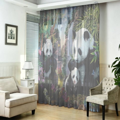 картинка 3D Тюль "Семейство панд" | интернет-магазин фотообоев ARTDECO