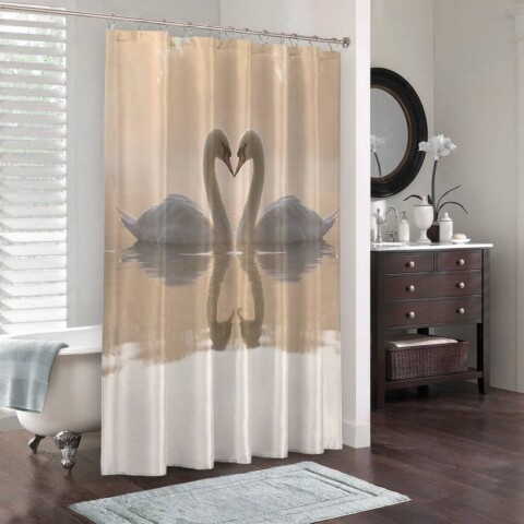 картинка 3D штора в ванную «Влюбленные лебеди» | интернет-магазин фотообоев ARTDECO
