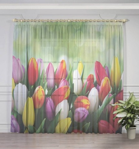 картинка 3D тюль "Разноцветные тюльпаны" | интернет-магазин фотообоев ARTDECO