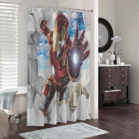 картинка 3D штора для ванной «Железный Человек» | интернет-магазин фотообоев ARTDECO