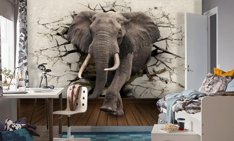 картинка 3D Фотообои  «Слон сквозь стену» | интернет-магазин фотообоев ARTDECO