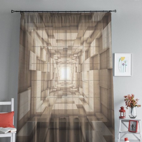 картинка Фототюль 3D Aбстракция "Тоннель из древесных кубов" | интернет-магазин фотообоев ARTDECO