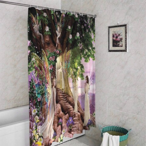 картинка 3D занавеска в ванную комнату «Феи в сказочной стране» | интернет-магазин фотообоев ARTDECO