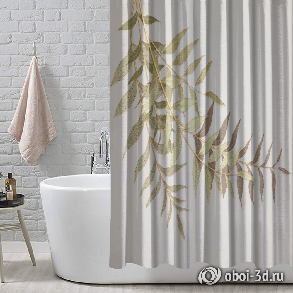 картинка Шторы для ванной «Ветви с золотом на бежевом фоне» | интернет-магазин фотообоев ARTDECO