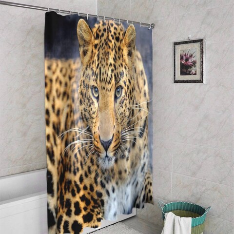 картинка 3D шторка для ванной «Красивый леопард» | интернет-магазин фотообоев ARTDECO