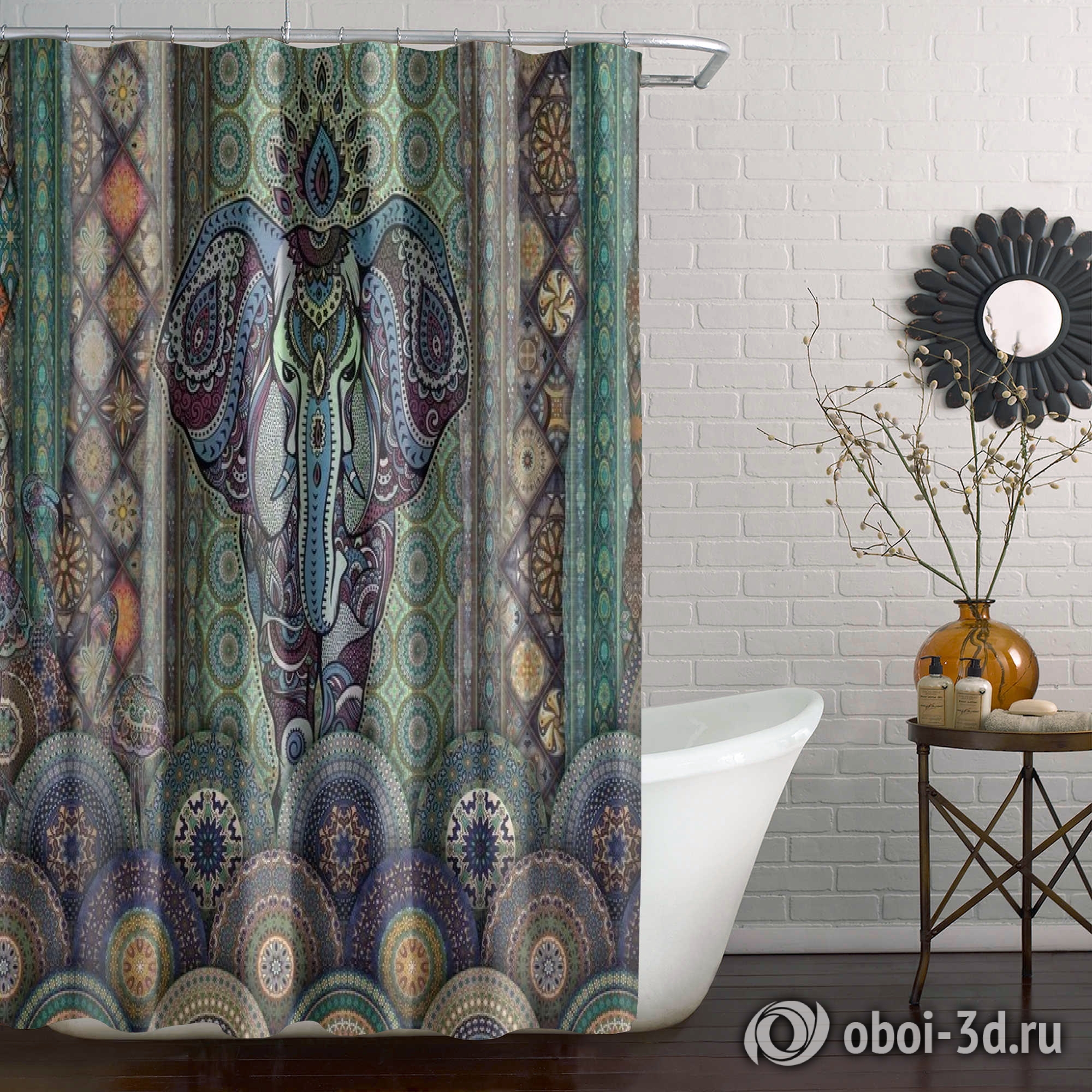 картинка Шторы для ванной «Величественный слон в лиловых оттенках» | интернет-магазин фотообоев ARTDECO