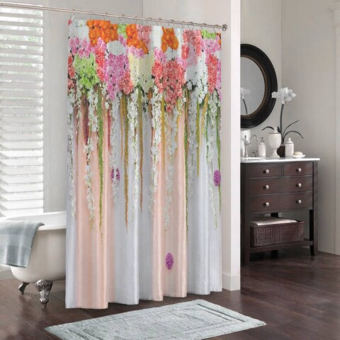 картинка 3D штора для ванной «Россыпь ниспадающих цветов» | интернет-магазин фотообоев ARTDECO
