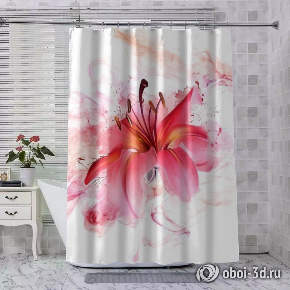 картинка Шторы для ванной «Лилия в огненной дымке» | интернет-магазин фотообоев ARTDECO