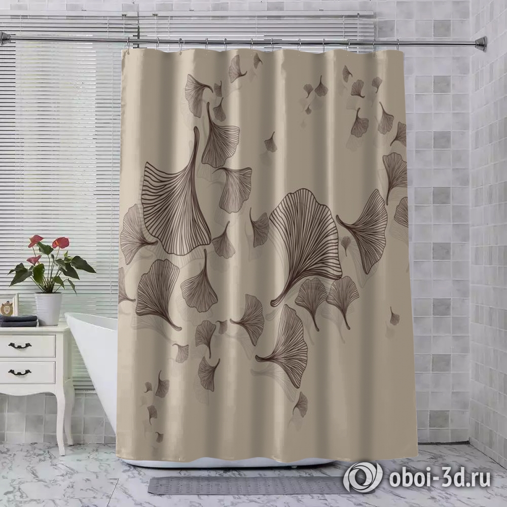 картинка Шторы для ванной «Круговорот из цветочных зонтиков в бежевых тонах» | интернет-магазин фотообоев ARTDECO