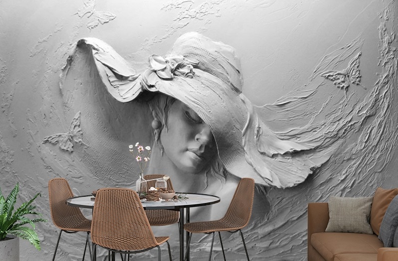 картинка 3D Фотообои «Барельеф женщина в шляпе» | интернет-магазин фотообоев ARTDECO