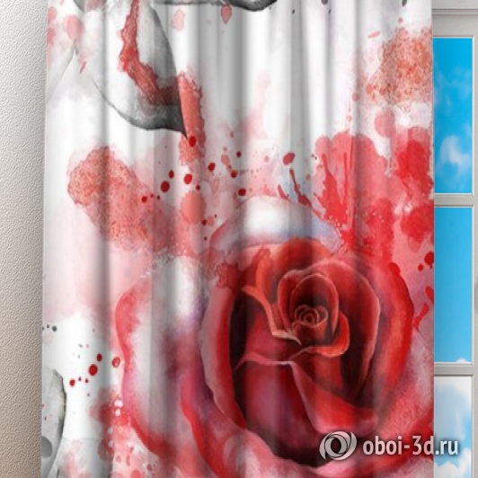 картинка Фотошторы «Алые розы в акварельной дымке» | интернет-магазин фотообоев ARTDECO