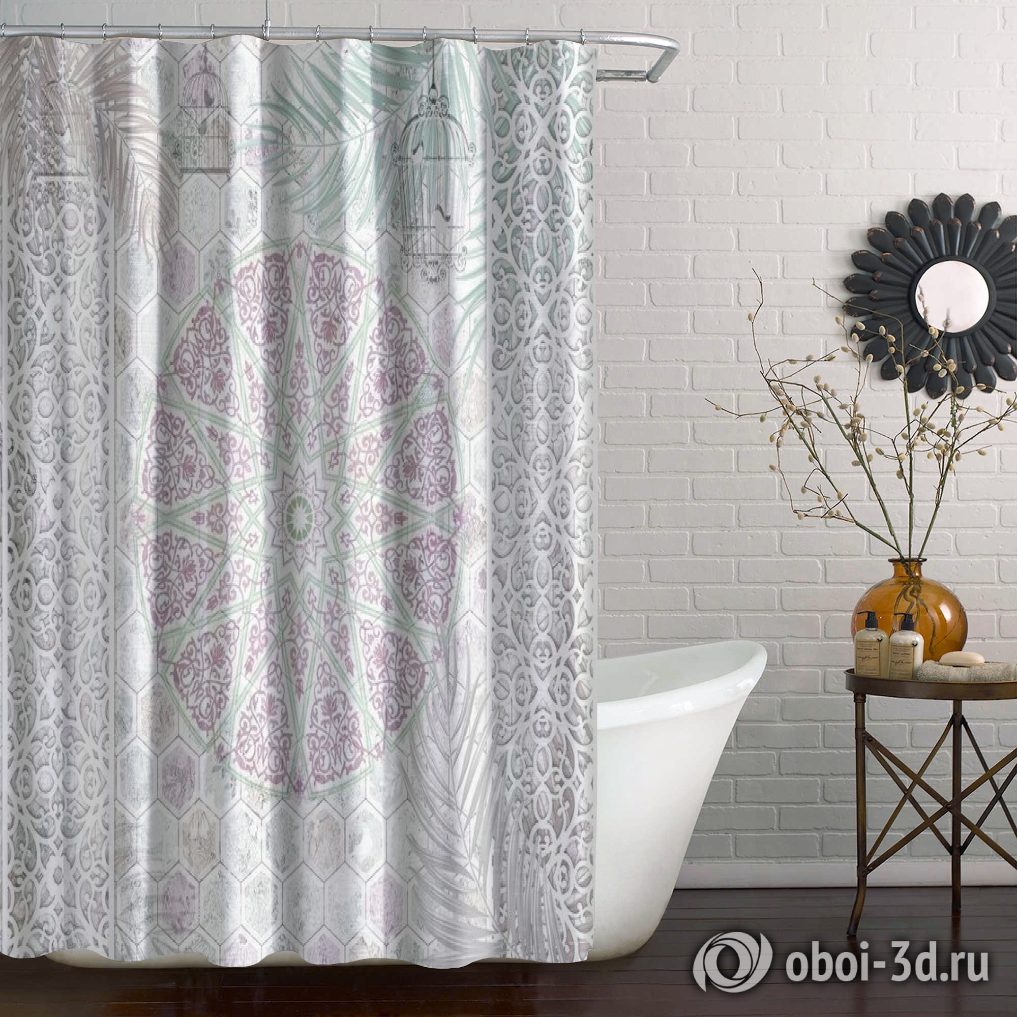 картинка Шторы для ванной «Мандала с резными колоннами» | интернет-магазин фотообоев ARTDECO