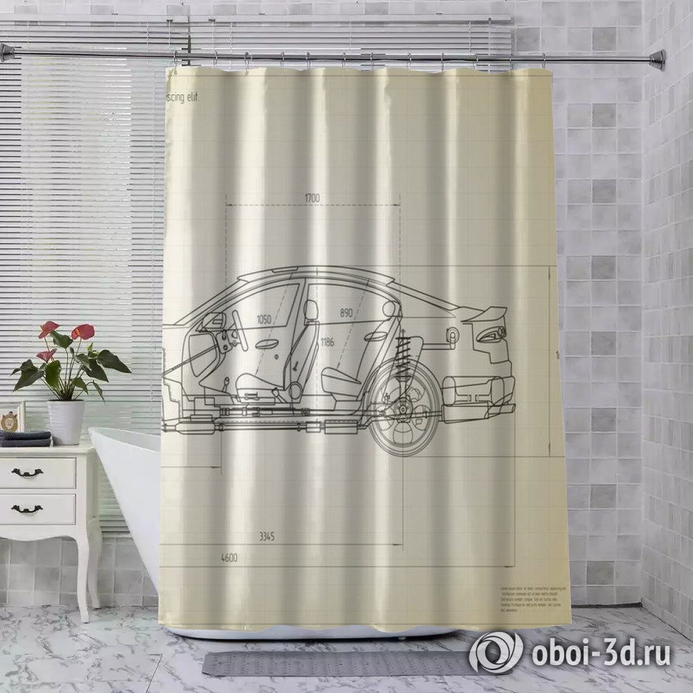 картинка Шторы для ванной «Авто чертеж на светлом» | интернет-магазин фотообоев ARTDECO