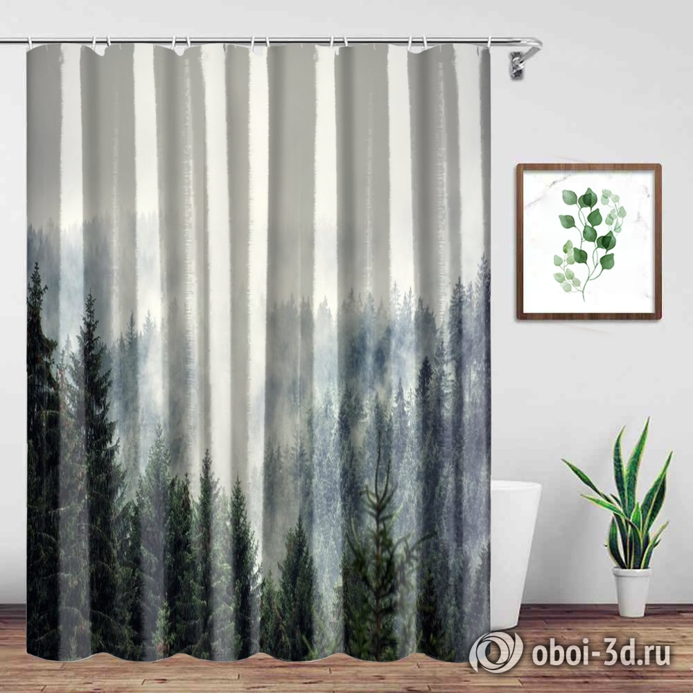 картинка Шторы для ванной «Винтажное фото с туманным лесом» | интернет-магазин фотообоев ARTDECO