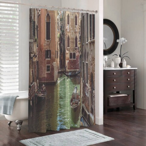 картинка 3D занавеска для ванной «Канал в Венеции» | интернет-магазин фотообоев ARTDECO