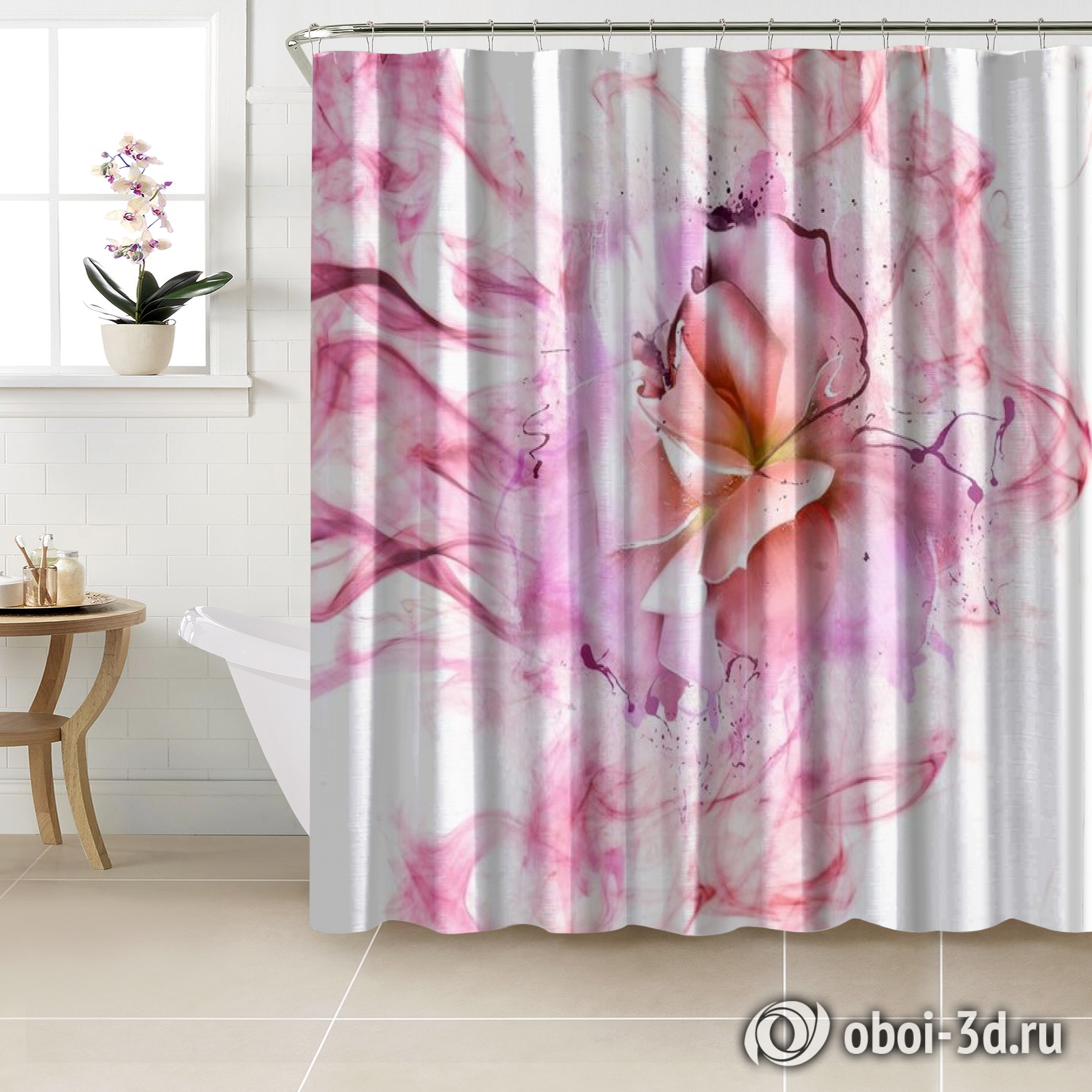 картинка Шторы для ванной «Перламутровая роза в розовой дымке» | интернет-магазин фотообоев ARTDECO