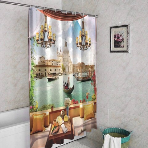 картинка 3D штора в ванную «Вид с веранды на канал» | интернет-магазин фотообоев ARTDECO